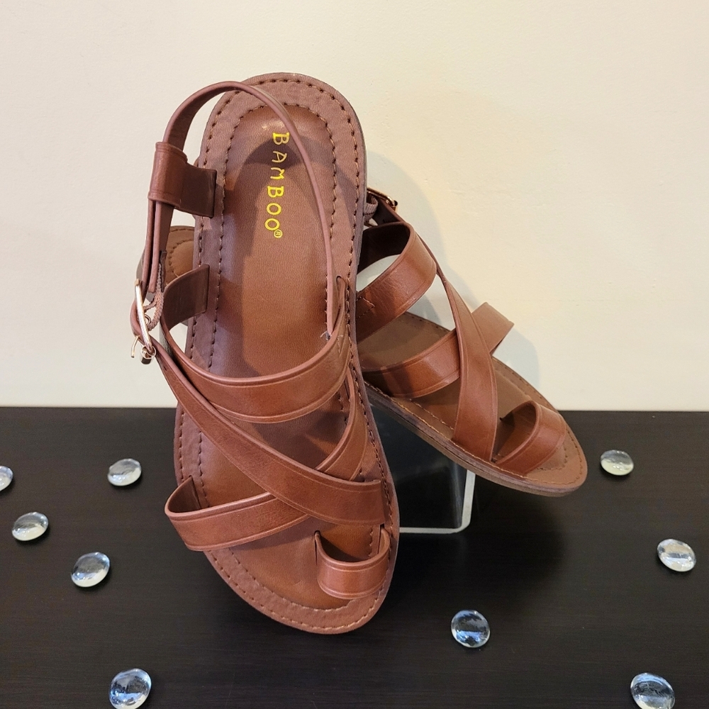 BAMBOO Brown Toe Strap Sandals